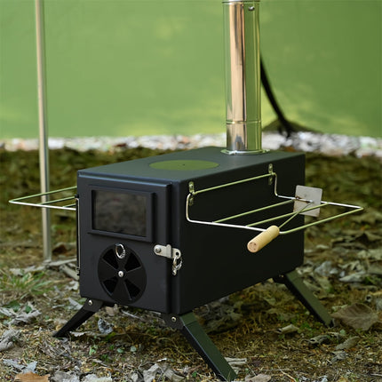 Portable Foldable Wood Stove with 7 Chimneys — Iron, 38×19×19cm