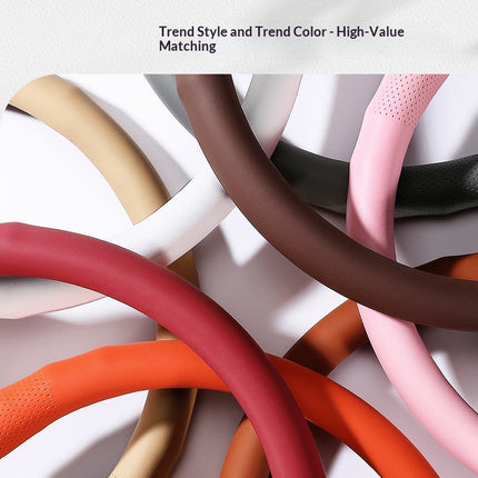Nappa Leather Steering Wheel Cover — 2 Styles, 12 Colors, 38cm