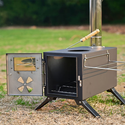 Portable Foldable Wood Stove with 7 Chimneys — Iron, 38×19×19cm