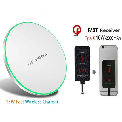 Wireless Charger Kit – 15W Fast Charging Pad + Receiver for iPhone & Android