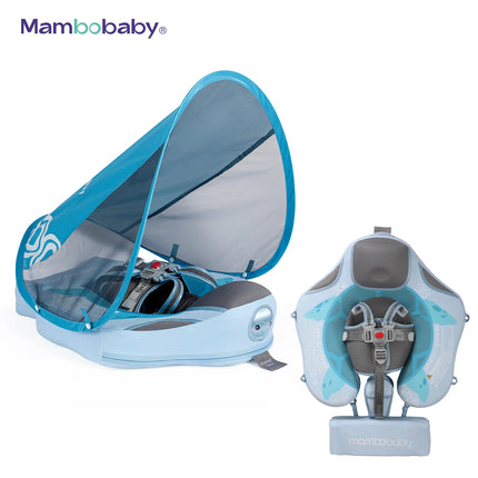 Mambobaby Baby Chest Float with UPF 50+ Canopy | Non-Inflatable Five-Point Safety Harness | Penguin & Turtle | 3–24 Months