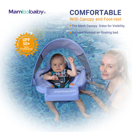 Mambobaby Baby Chest Float with UPF 50+ Canopy | Non-Inflatable Five-Point Safety Harness | Penguin & Turtle | 3–24 Months