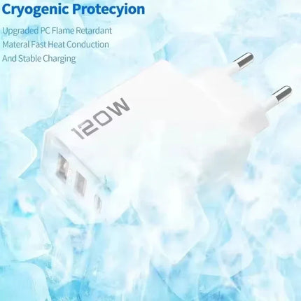 120W 4-Port Fast Wall Charger — 2 USB-C PD + 2 USB-A, Smart Charging | EU, UK, US Plug | Black & White