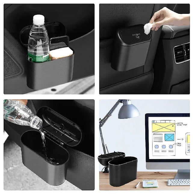 Car Trash Can with Lid — Leak-Proof Press-Type + Garbage Bags | White, Pink, Blue, Black