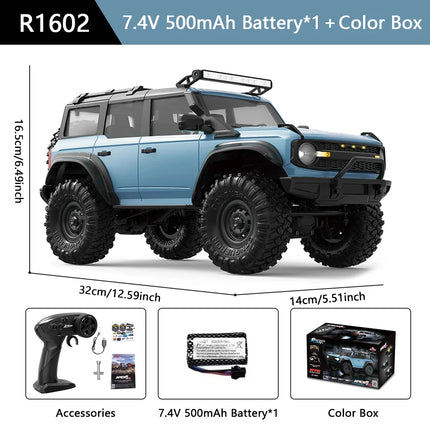 RC Off-Road Crawler Truck 1:16 4WD | 2.4G Remote Control Car with LED Lights & Metal Parts | 12 Colors (R1601–R1612)