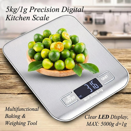 Digital Kitchen Scale — LED Display, 5kg/1g, Stainless Steel, 6 Units | Silver