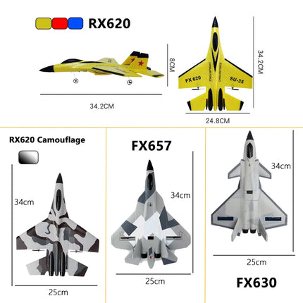 RC Mini Fighter Jet Foam Glider | RX620, J20 FX630 & SU57 FX657 | 2.4G Remote Control Airplane for Kids & Beginners
