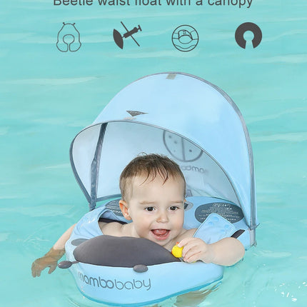 Mambobaby Baby Swimming Float | Non-Inflatable Shoulder Float with Optional Sun Canopy | 6–72 Months | Blue, Pink & Yellow