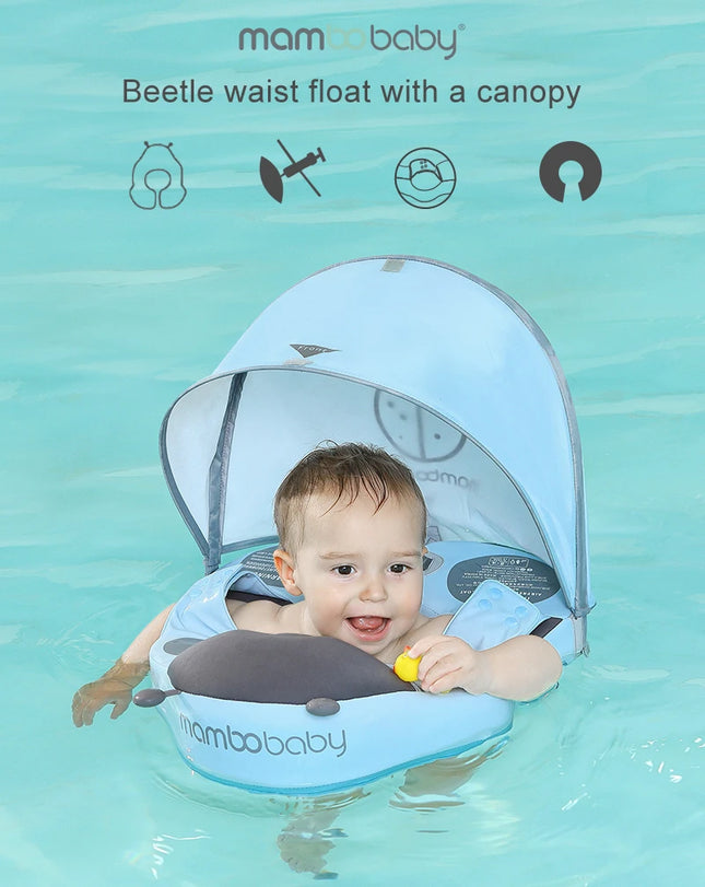 Mambobaby Baby Swimming Float | Non-Inflatable Shoulder Float with Optional Sun Canopy | 6–72 Months | Blue, Pink & Yellow