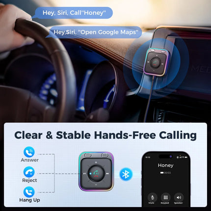 Bluetooth 5.3 Car AUX Adapter — Dual Mics, ENC Noise Cancellation, 3.5mm Wireless Receiver | JR-CB3