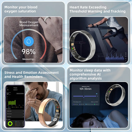 Smart Health Ring — Heart Rate, Sleep & Blood Oxygen Monitor, 5ATM Waterproof | Silver, Black, Gold