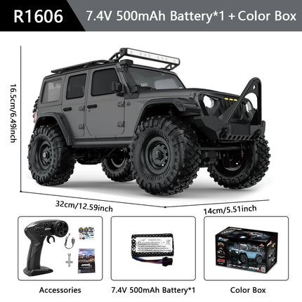 RC Off-Road Crawler Truck 1:16 4WD | 2.4G Remote Control Car with LED Lights & Metal Parts | 12 Colors (R1601–R1612)