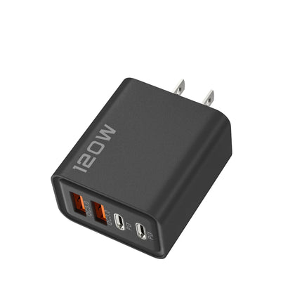 120W 4-Port Fast Wall Charger — 2 USB-C PD + 2 USB-A, Smart Charging | EU, UK, US Plug | Black & White