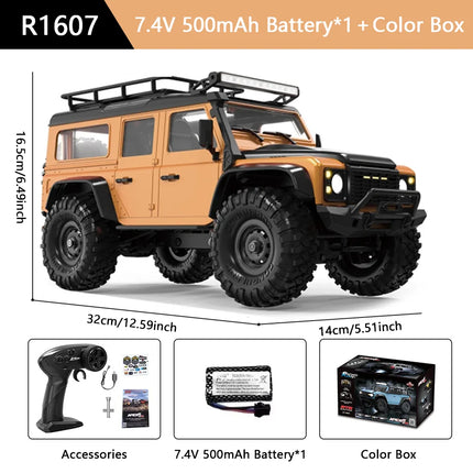 RC Off-Road Crawler Truck 1:16 4WD | 2.4G Remote Control Car with LED Lights & Metal Parts | 12 Colors (R1601–R1612)