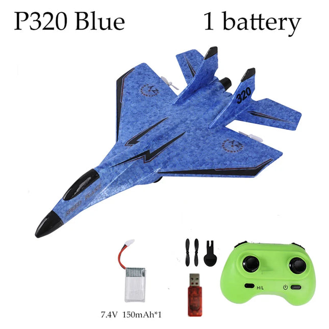 طائرة شراعية P320 تعمل بالتحكم عن بعد | طائرة إسفنجية ثابتة الجناح تعمل بالتحتكم اليدوي 2.4G 2CH | وقت طيران 15-20 دقيقة | أزرق، أحمر وأصفر