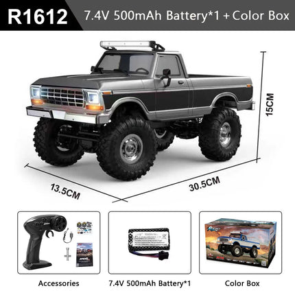 RC Off-Road Crawler Truck 1:16 4WD | 2.4G Remote Control Car with LED Lights & Metal Parts | 12 Colors (R1601–R1612)