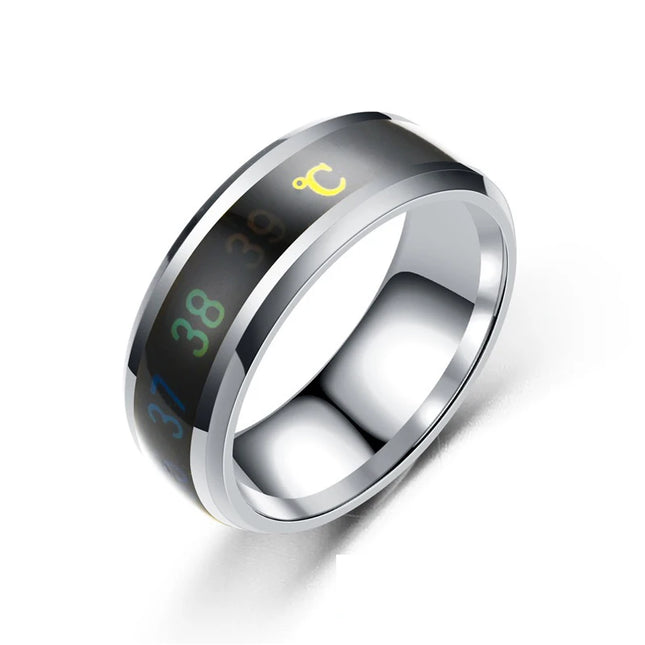 Temperature Sensitive Mood Ring — Color-Changing Stainless Steel, 4 Colors, Sizes 6–12