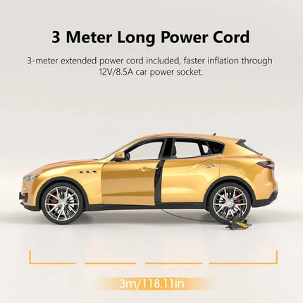 Portable Car Air Pump 12V 150PSI — Electric Tire Inflator with LED Light