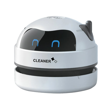 Mini Robot Desktop Vacuum Cleaner — USB Rechargeable, 360° Suction, 0.5L Dust Box | White