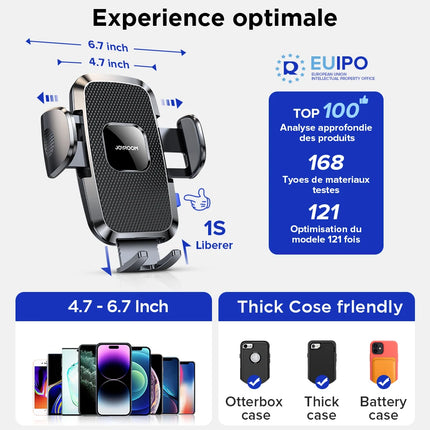 Car Phone Holder 360° View — Dashboard, Air Vent & Curved Rod Mount | Universal 4.7–6.7" | JR-ZS259