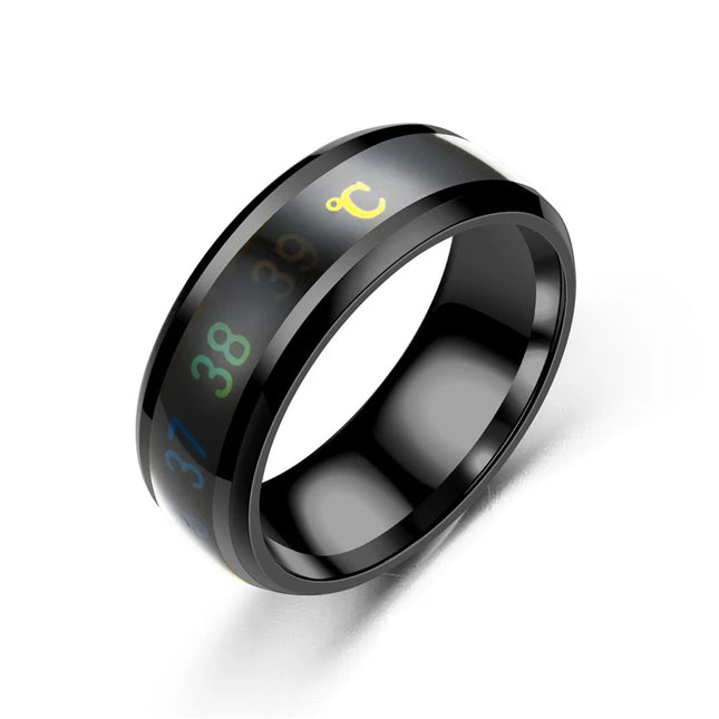 Temperature Sensitive Mood Ring — Color-Changing Stainless Steel, 4 Colors, Sizes 6–12