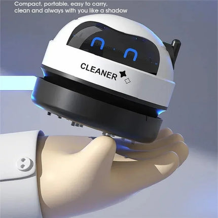 Mini Robot Desktop Vacuum Cleaner — USB Rechargeable, 360° Suction, 0.5L Dust Box | White