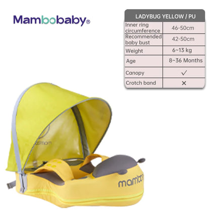 Mambobaby Baby Swimming Float | Non-Inflatable Shoulder Float with Optional Sun Canopy | 6–72 Months | Blue, Pink & Yellow