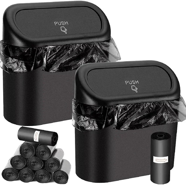 Car Trash Can with Lid — Leak-Proof Press-Type + Garbage Bags | White, Pink, Blue, Black