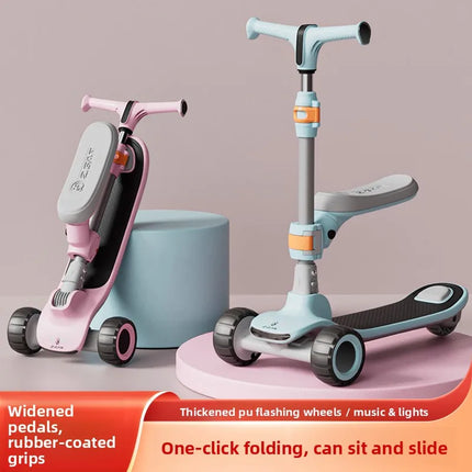 Foldable Kids Scooter with LED Wheels – Ages 2–8 | White, Blue & Pink