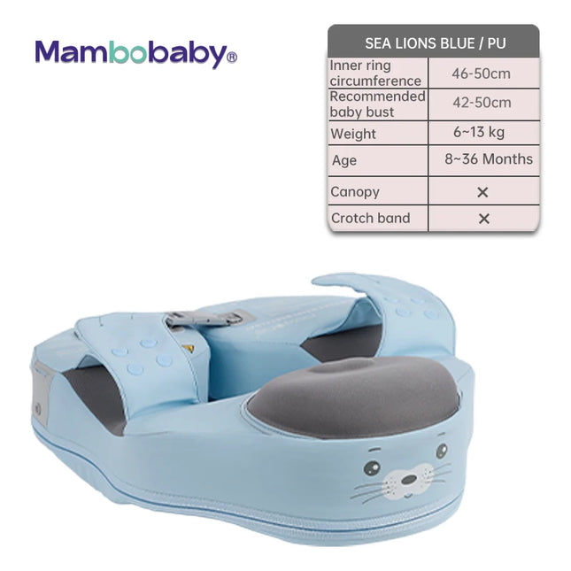 Mambobaby Baby Swimming Float | Non-Inflatable Shoulder Float with Optional Sun Canopy | 6–72 Months | Blue, Pink & Yellow