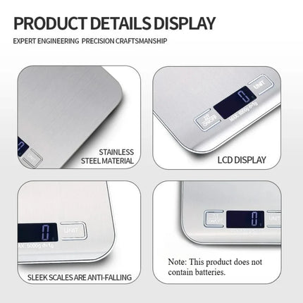 Digital Kitchen Scale — LED Display, 5kg/1g, Stainless Steel, 6 Units | Silver