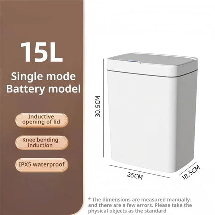 15L Smart Sensor Trash Can — Touchless Auto-Open, IPX5 Waterproof, Auto Bagging | White