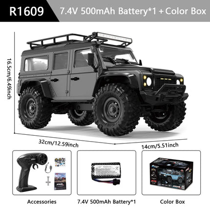 RC Off-Road Crawler Truck 1:16 4WD | 2.4G Remote Control Car with LED Lights & Metal Parts | 12 Colors (R1601–R1612)