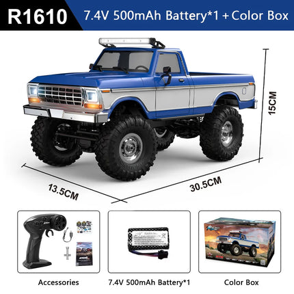 RC Off-Road Crawler Truck 1:16 4WD | 2.4G Remote Control Car with LED Lights & Metal Parts | 12 Colors (R1601–R1612)