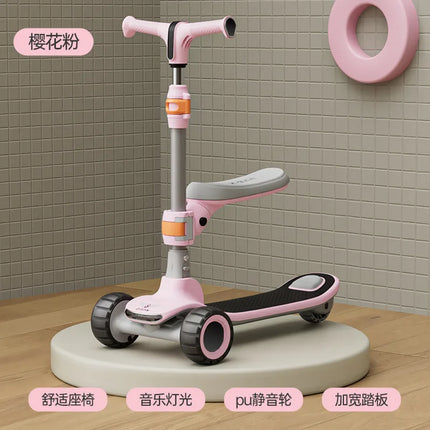 Foldable Kids Scooter with LED Wheels – Ages 2–8 | White, Blue & Pink