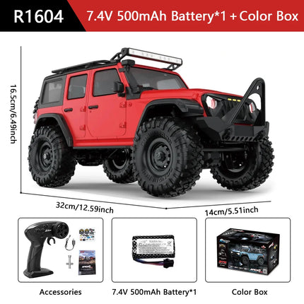 RC Off-Road Crawler Truck 1:16 4WD | 2.4G Remote Control Car with LED Lights & Metal Parts | 12 Colors (R1601–R1612)
