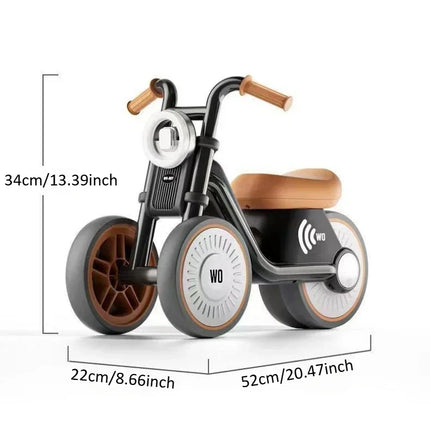 Kids Balance Bike Ride-On Motorcycle with Music & Lights – Brown, Green & Black | Boys & Girls