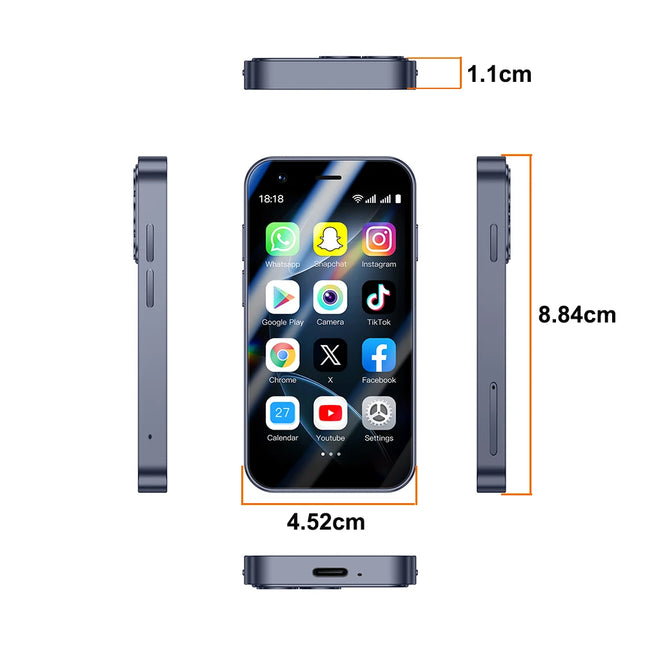 SOYES A17 Mini Smartphone — 3" Android 8.1, Dual SIM, 2GB+16GB, Type-C | Blue, Orange, Black, Silver