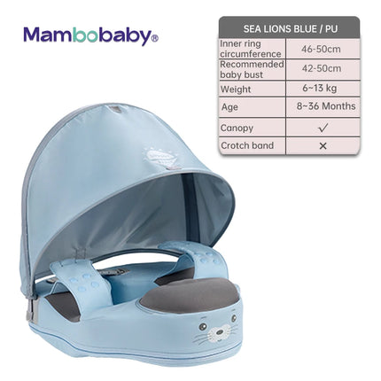 Mambobaby Baby Swimming Float | Non-Inflatable Shoulder Float with Optional Sun Canopy | 6–72 Months | Blue, Pink & Yellow