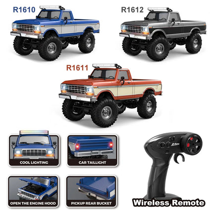 RC Off-Road Crawler Truck 1:16 4WD | 2.4G Remote Control Car with LED Lights & Metal Parts | 12 Colors (R1601–R1612)