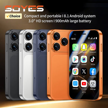 SOYES A17 Mini Smartphone — 3" Android 8.1, Dual SIM, 2GB+16GB, Type-C | Blue, Orange, Black, Silver