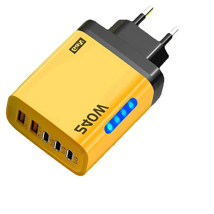 شاحن مكتبي 5 في 1 بتقنية GaN بقوة 240 واط — 3 منافذ USB-C PD + منفذا USB، شحن سريع، قابس أوروبي وأمريكي | أصفر، أبيض، أسود