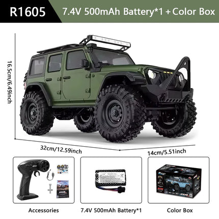 RC Off-Road Crawler Truck 1:16 4WD | 2.4G Remote Control Car with LED Lights & Metal Parts | 12 Colors (R1601–R1612)