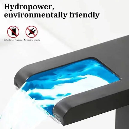 Waterfall Basin Faucet with LED Light – Stainless Steel Hot & Cold Bathroom Tap | Gun Gray, White, Black & Silver