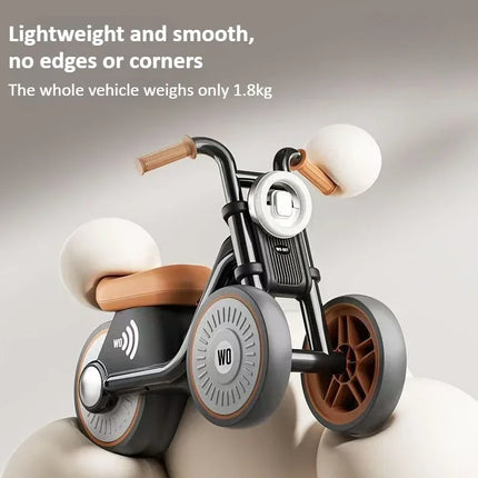 Kids Balance Bike Ride-On Motorcycle with Music & Lights – Brown, Green & Black | Boys & Girls