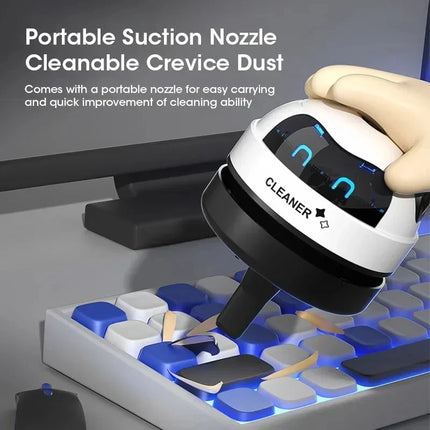 Mini Robot Desktop Vacuum Cleaner — USB Rechargeable, 360° Suction, 0.5L Dust Box | White