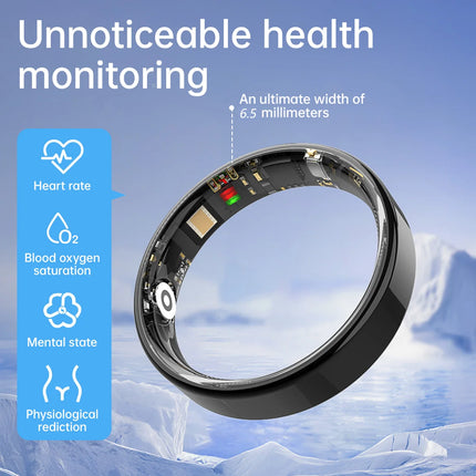 Smart Health Ring — Heart Rate, Sleep & Blood Oxygen Monitor, 5ATM Waterproof | Silver, Black, Gold