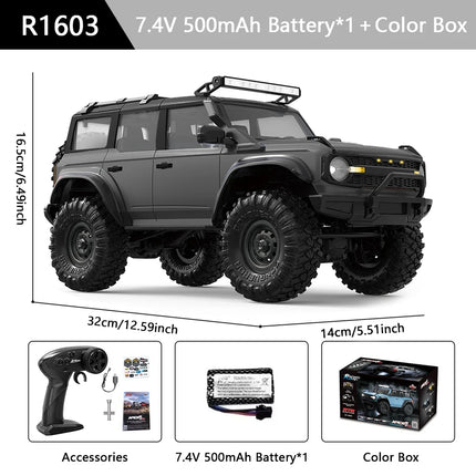 RC Off-Road Crawler Truck 1:16 4WD | 2.4G Remote Control Car with LED Lights & Metal Parts | 12 Colors (R1601–R1612)