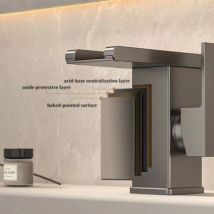 Waterfall Basin Faucet with LED Light – Stainless Steel Hot & Cold Bathroom Tap | Gun Gray, White, Black & Silver