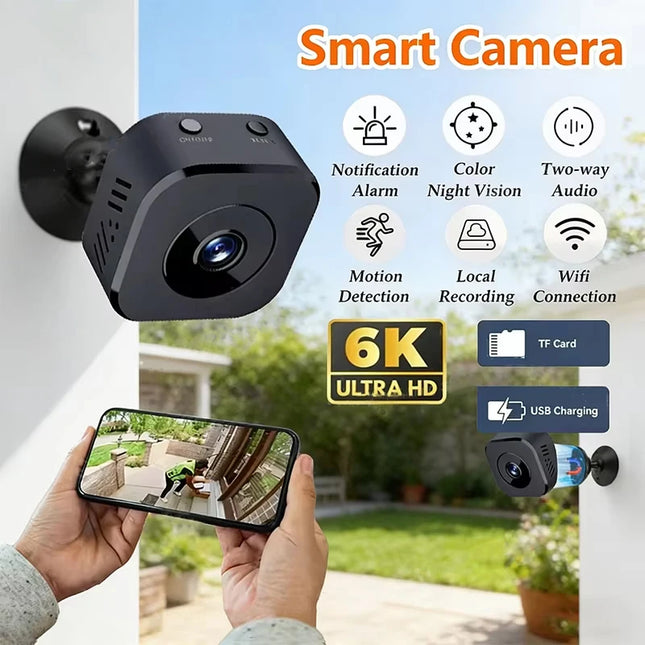 Mini 4K WiFi Security Camera — 2-Way Audio, Color Night Vision, Motion Detection, IP65 | Black & White